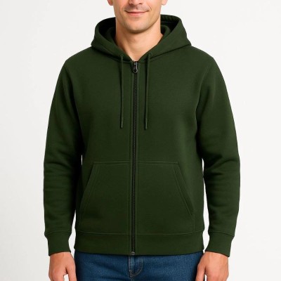 Erkek 3 İplik Pamuklu Kapüşonlu Tam Fermuarlı Cepli Hoodie Sweatshirt - Haki Erkek 3 İplik Pamuklu Kapüşonlu Tam Fermuarlı Cepli Hoodie Sweatshirt - Haki