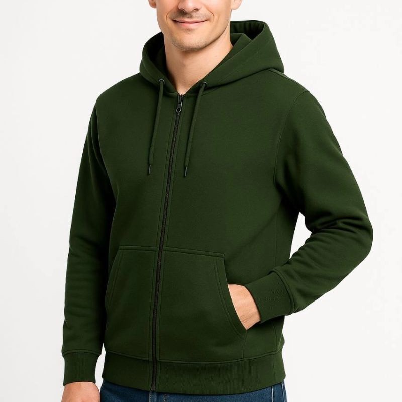 Erkek 3 İplik Pamuklu Kapüşonlu Tam Fermuarlı Cepli Hoodie Sweatshirt - Haki Erkek 3 İplik Pamuklu Kapüşonlu Tam Fermuarlı Cepli Hoodie Sweatshirt - Haki