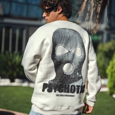 Erkek 3 iplik pamuklu Kışlık Bisiklet Yaka Baskılı SweatShirt - Beyaz Erkek 3 iplik pamuklu Kışlık Bisiklet Yaka Baskılı SweatShirt - Beyaz