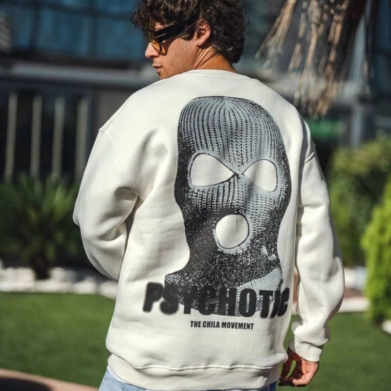 Erkek 3 iplik pamuklu Kışlık Bisiklet Yaka Baskılı SweatShirt - Beyaz Erkek 3 iplik pamuklu Kışlık Bisiklet Yaka Baskılı SweatShirt - Beyaz