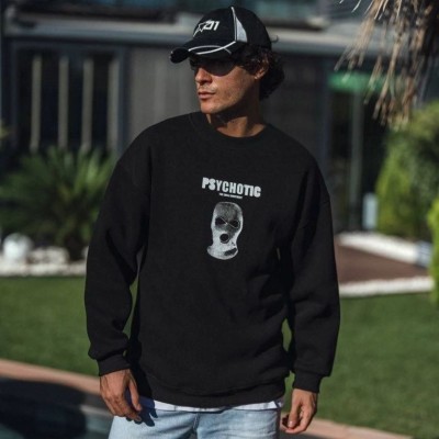 Erkek 3 iplik pamuklu Kışlık Bisiklet Yaka Baskılı SweatShirt - Siyah Erkek 3 iplik pamuklu Kışlık Bisiklet Yaka Baskılı SweatShirt - Siyah
