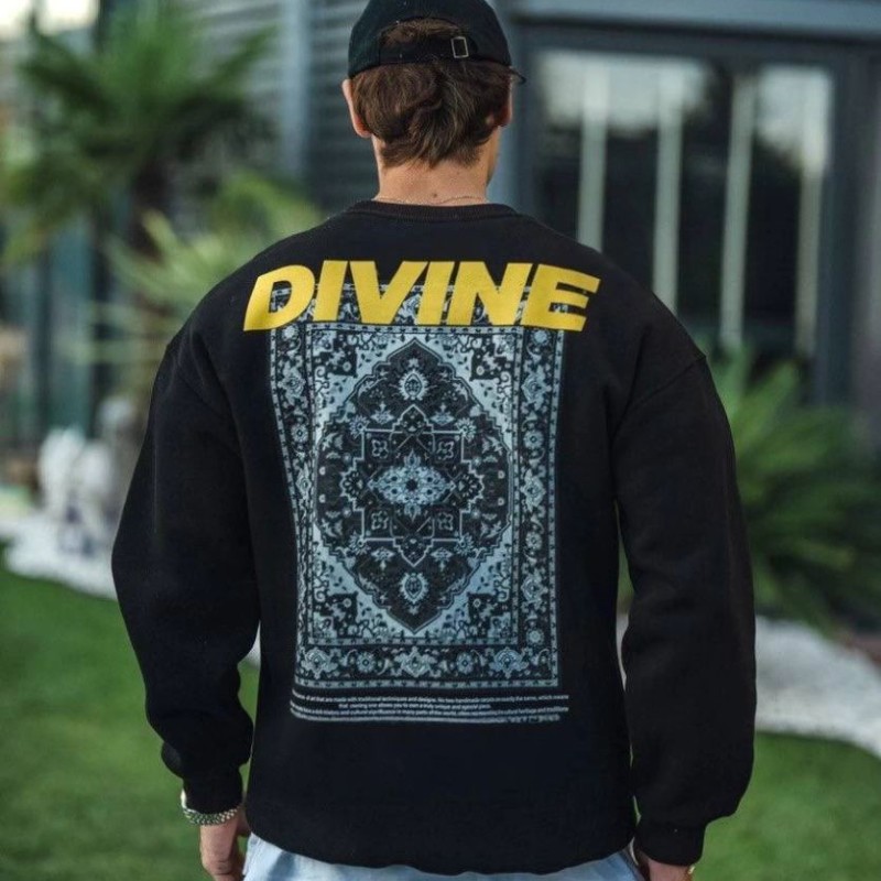 Erkek 3 iplik pamuklu Kışlık Bisiklet Yaka Baskılı SweatShirt - Siyah Erkek 3 iplik pamuklu Kışlık Bisiklet Yaka Baskılı SweatShirt - Siyah