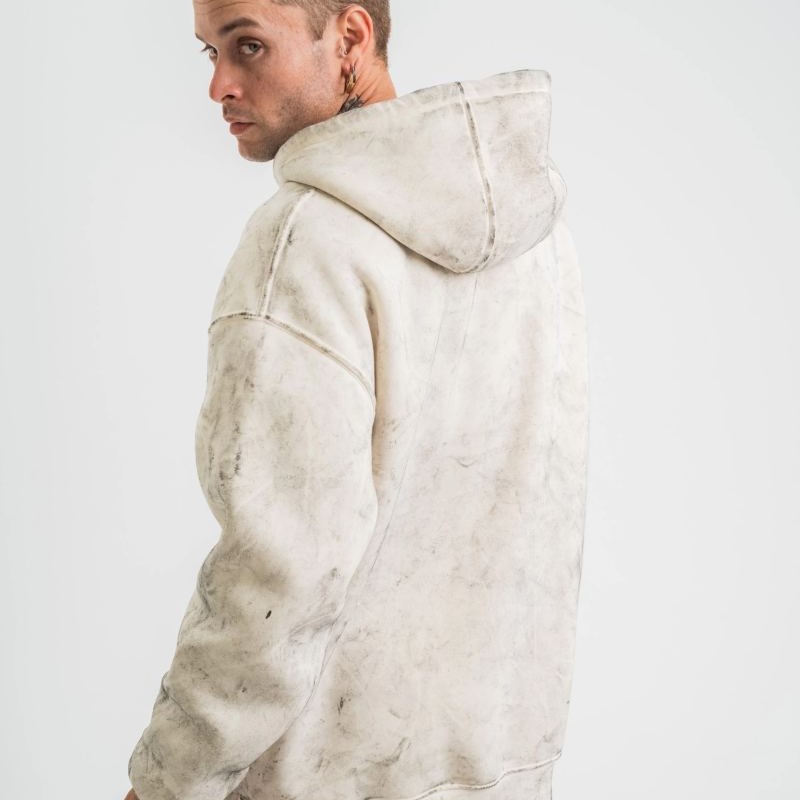 ERKEK 3 iplik Pamuklu Oversize Kapşonlu Yıkamalı SweatShirt Hoodie - Krem ERKEK 3 iplik Pamuklu Oversize Kapşonlu Yıkamalı SweatShirt Hoodie - Krem