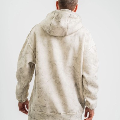 ERKEK 3 iplik Pamuklu Oversize Kapşonlu Yıkamalı SweatShirt Hoodie - Krem ERKEK 3 iplik Pamuklu Oversize Kapşonlu Yıkamalı SweatShirt Hoodie - Krem