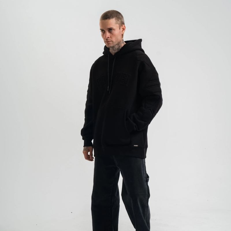 Erkek 3 İplik Pamuklu Oversize Kapüşonlu Nakışlı Hoodie SweatShirt - Siyah Erkek 3 İplik Pamuklu Oversize Kapüşonlu Nakışlı Hoodie SweatShirt - Siyah