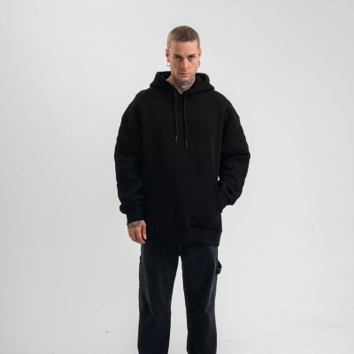Erkek 3 İplik Pamuklu Oversize Kapüşonlu Nakışlı Hoodie SweatShirt - Siyah Erkek 3 İplik Pamuklu Oversize Kapüşonlu Nakışlı Hoodie SweatShirt - Siyah