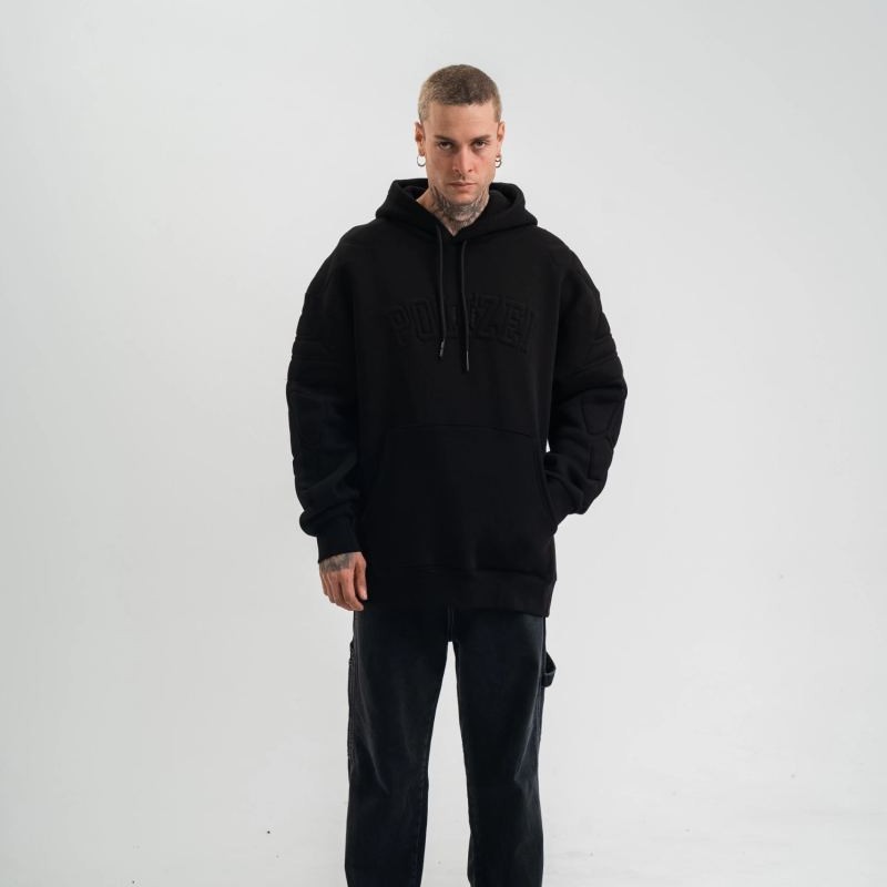 Erkek 3 İplik Pamuklu Oversize Kapüşonlu Nakışlı Hoodie SweatShirt - Siyah Erkek 3 İplik Pamuklu Oversize Kapüşonlu Nakışlı Hoodie SweatShirt - Siyah