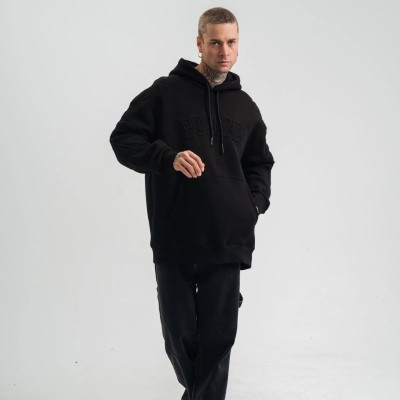 Erkek 3 İplik Pamuklu Oversize Kapüşonlu Nakışlı Hoodie SweatShirt - Siyah Erkek 3 İplik Pamuklu Oversize Kapüşonlu Nakışlı Hoodie SweatShirt - Siyah