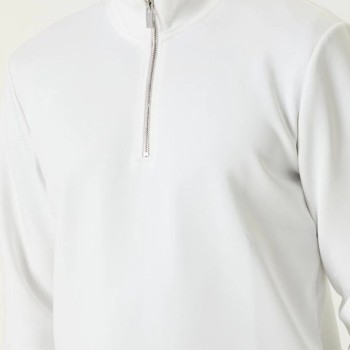 Erkek 3 iplik Pamuklu Uzun Kol Yarım Farmuarlı Yakalı SweatShirt - - Beyaz