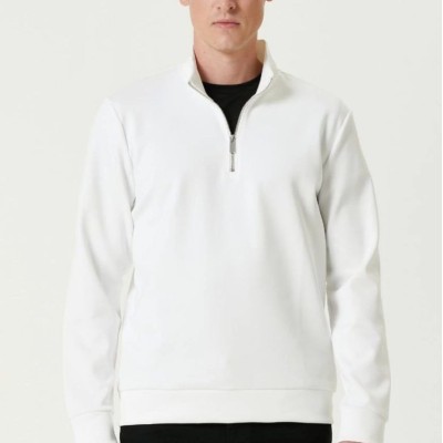 Erkek 3 iplik Pamuklu Uzun Kol Yarım Farmuarlı Yakalı SweatShirt - - Beyaz