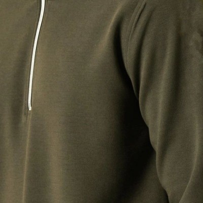 Erkek 3 iplik Pamuklu Uzun Kol Yarım Farmuarlı Yakalı SweatShirt - - Haki