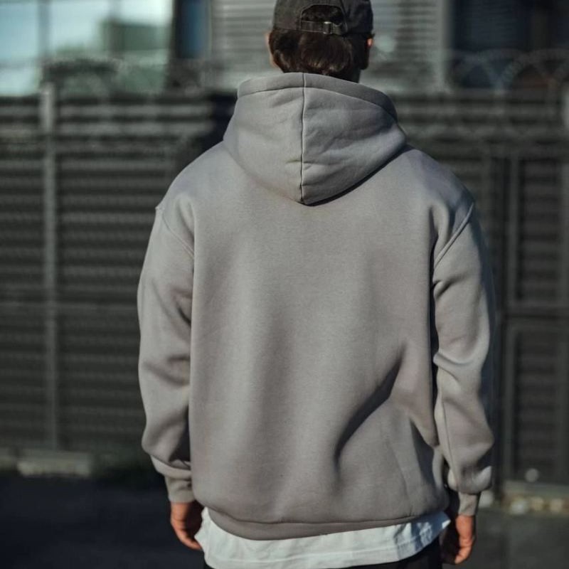 Erkek 3 İplik Penye Kapüşonlu Basic SweatShirt Hoodie - Boyalı Gri Erkek 3 İplik Penye Kapüşonlu Basic SweatShirt Hoodie - Boyalı Gri