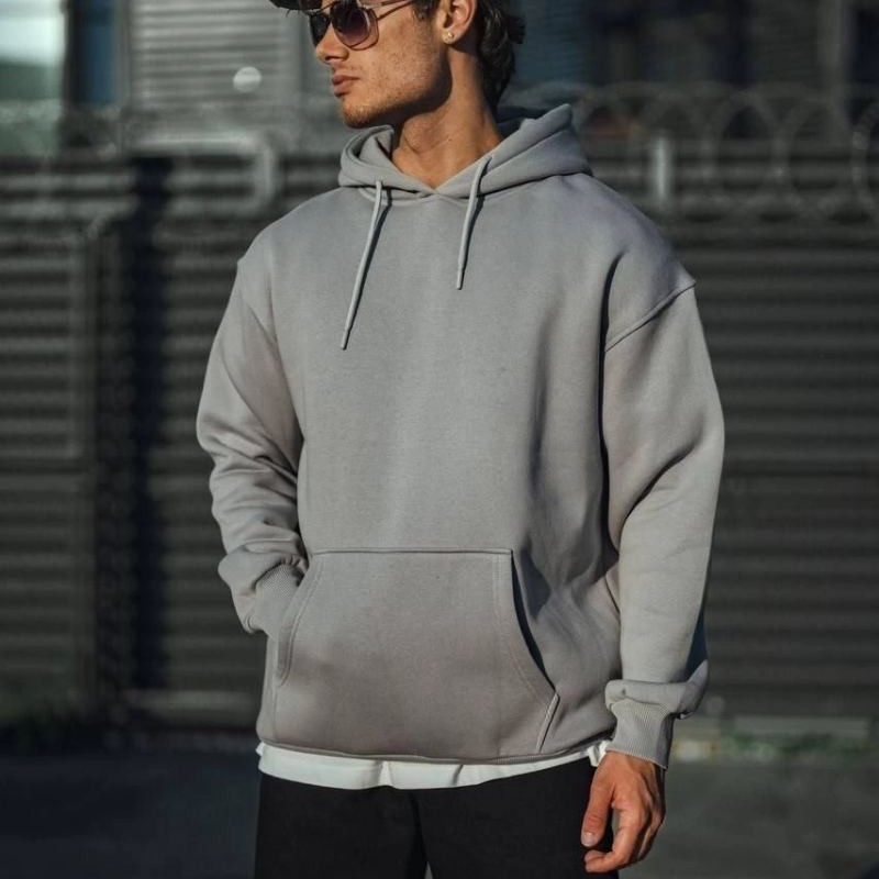 Erkek 3 İplik Penye Kapüşonlu Basic SweatShirt Hoodie - Boyalı Gri Erkek 3 İplik Penye Kapüşonlu Basic SweatShirt Hoodie - Boyalı Gri
