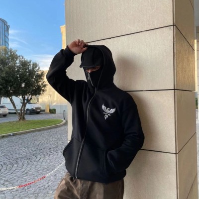 Erkek 3 iplik Samuray kapüşonlu ZIP Fermuarlı SweatShirt Hoodie - Siyah Erkek 3 iplik Samuray kapüşonlu ZIP Fermuarlı SweatShirt Hoodie - Siyah