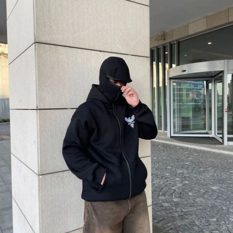 Erkek 3 iplik Samuray kapüşonlu ZIP Fermuarlı SweatShirt Hoodie - Siyah Erkek 3 iplik Samuray kapüşonlu ZIP Fermuarlı SweatShirt Hoodie - Siyah