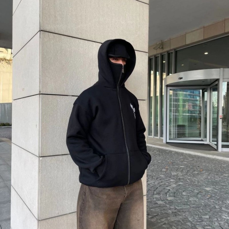 Erkek 3 iplik Samuray kapüşonlu ZIP Fermuarlı SweatShirt Hoodie - Siyah Erkek 3 iplik Samuray kapüşonlu ZIP Fermuarlı SweatShirt Hoodie - Siyah