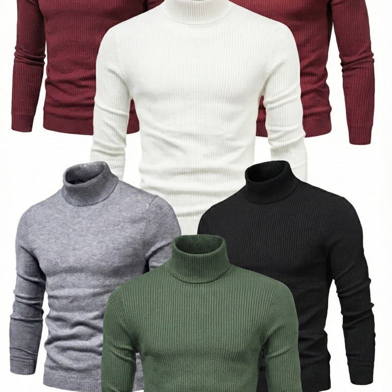 ERKEK 6'lı Siyah, Beyaz, Bordo, Gri, Haki Kaşkorse Boğazlı Full Likralı Fitilli Body Kazak