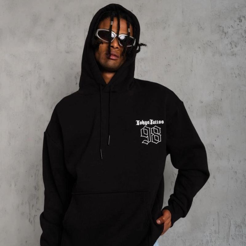Erkek 98 Baskılı Kapüşonlu 3 iplik pamuklu hoodie Sweatshirt - Siyah Erkek 98 Baskılı Kapüşonlu 3 iplik pamuklu hoodie Sweatshirt - Siyah