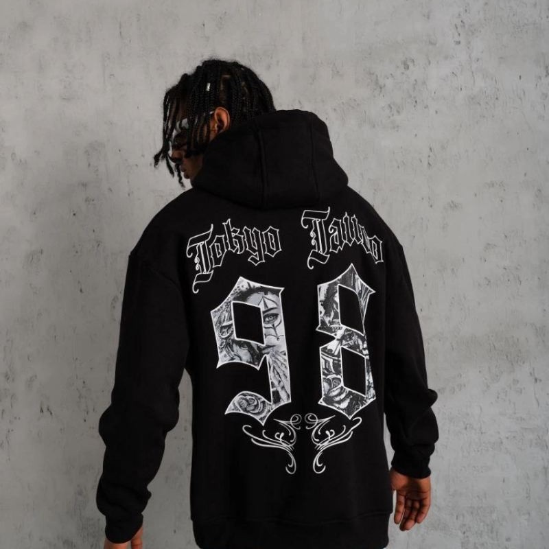 Erkek 98 Baskılı Kapüşonlu 3 iplik pamuklu hoodie Sweatshirt - Siyah Erkek 98 Baskılı Kapüşonlu 3 iplik pamuklu hoodie Sweatshirt - Siyah
