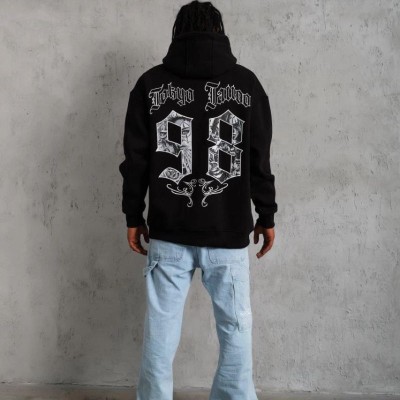 Erkek 98 Baskılı Kapüşonlu 3 iplik pamuklu hoodie Sweatshirt - Siyah Erkek 98 Baskılı Kapüşonlu 3 iplik pamuklu hoodie Sweatshirt - Siyah
