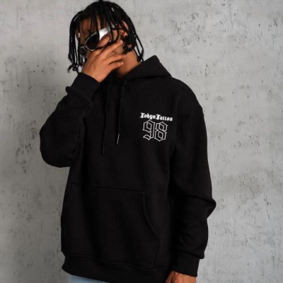 Erkek 98 Baskılı Kapüşonlu 3 iplik pamuklu hoodie Sweatshirt - Siyah Erkek 98 Baskılı Kapüşonlu 3 iplik pamuklu hoodie Sweatshirt - Siyah