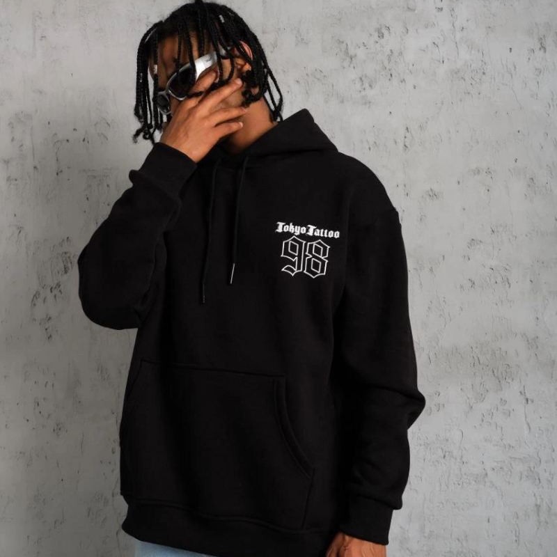 Erkek 98 Baskılı Kapüşonlu 3 iplik pamuklu hoodie Sweatshirt - Siyah Erkek 98 Baskılı Kapüşonlu 3 iplik pamuklu hoodie Sweatshirt - Siyah