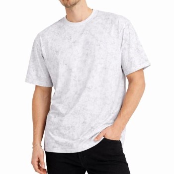 Erkek Asit Yıkama Bisiklet Yaka Kısa Kollu Oversize T-Shirt Tişört - Beyaz