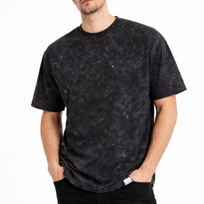 Erkek Asit Yıkama Bisiklet Yaka Kısa Kollu Oversize T-Shirt Tişört - Siyah Erkek Asit Yıkama Bisiklet Yaka Kısa Kollu Oversize T-Shirt Tişört - Siyah