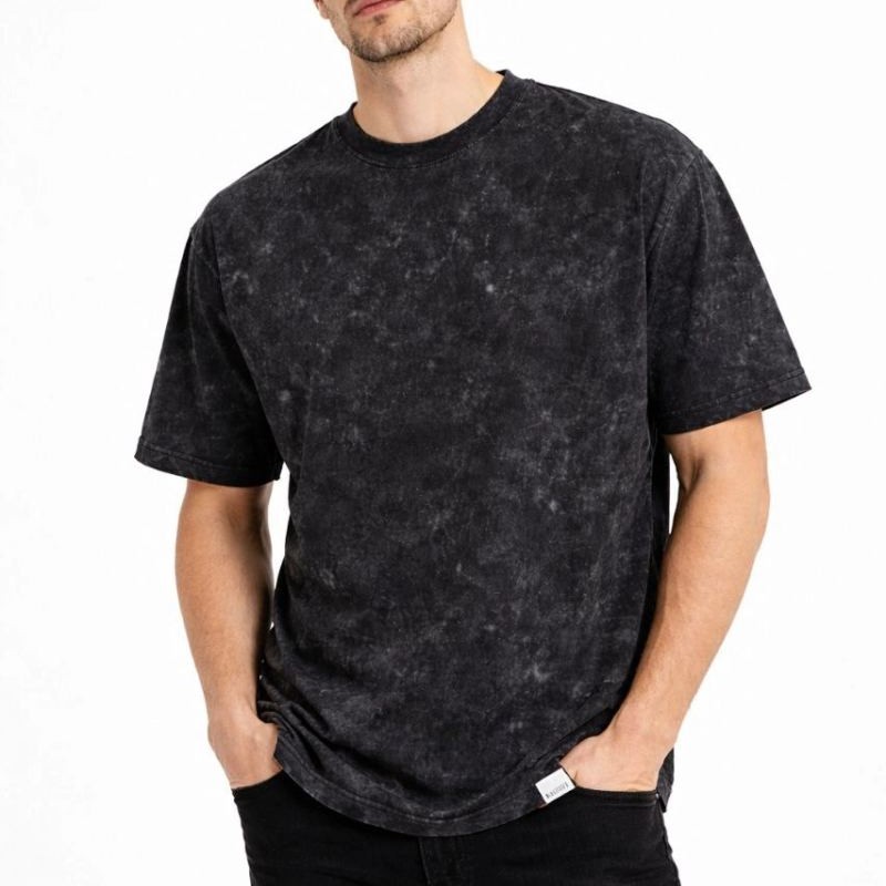 Erkek Asit Yıkama Bisiklet Yaka Kısa Kollu Oversize T-Shirt Tişört - Siyah Erkek Asit Yıkama Bisiklet Yaka Kısa Kollu Oversize T-Shirt Tişört - Siyah