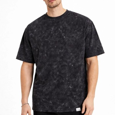 Erkek Asit Yıkama Bisiklet Yaka Kısa Kollu Oversize T-Shirt Tişört - Siyah Erkek Asit Yıkama Bisiklet Yaka Kısa Kollu Oversize T-Shirt Tişört - Siyah