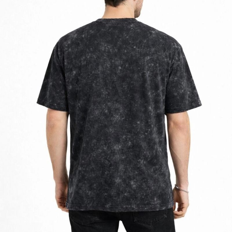 Erkek Asit Yıkama Bisiklet Yaka Kısa Kollu Oversize T-Shirt Tişört - Siyah Erkek Asit Yıkama Bisiklet Yaka Kısa Kollu Oversize T-Shirt Tişört - Siyah