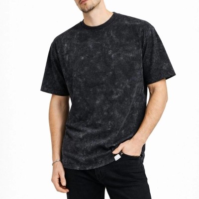 Erkek Asit Yıkama Bisiklet Yaka Kısa Kollu Oversize T-Shirt Tişört - Siyah Erkek Asit Yıkama Bisiklet Yaka Kısa Kollu Oversize T-Shirt Tişört - Siyah