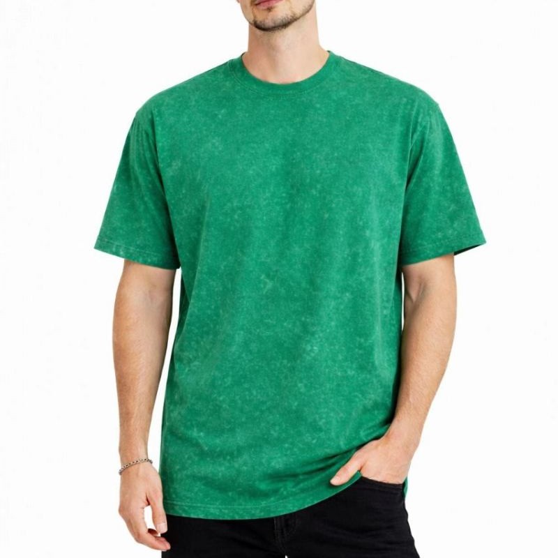 Erkek Asit Yıkama Bisiklet Yaka Kısa Kollu Oversize T-Shirt Tişört - Yeşil Erkek Asit Yıkama Bisiklet Yaka Kısa Kollu Oversize T-Shirt Tişört - Yeşil