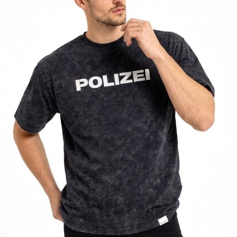 Erkek Asit Yıkamalı Baskılı Tişört Bisiklet Yaka Kısa Kollu Streetwear T-shirt - Siyah Erkek Asit Yıkamalı Baskılı Tişört Bisiklet Yaka Kısa Kollu Streetwear T-shirt - Siyah