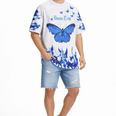 Erkek Asit Yıkamalı Oversize Tişört Bisiklet Yaka Kısa Kol T-shirt - Beyaz Erkek Asit Yıkamalı Oversize Tişört Bisiklet Yaka Kısa Kol T-shirt - Beyaz