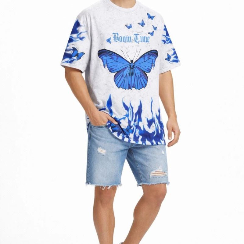 Erkek Asit Yıkamalı Oversize Tişört Bisiklet Yaka Kısa Kol T-shirt - Beyaz Erkek Asit Yıkamalı Oversize Tişört Bisiklet Yaka Kısa Kol T-shirt - Beyaz