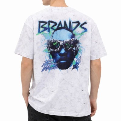 Erkek Asit Yıkamalı Oversize Tişört Bisiklet Yaka Kısa Kol T-shirt - Beyaz