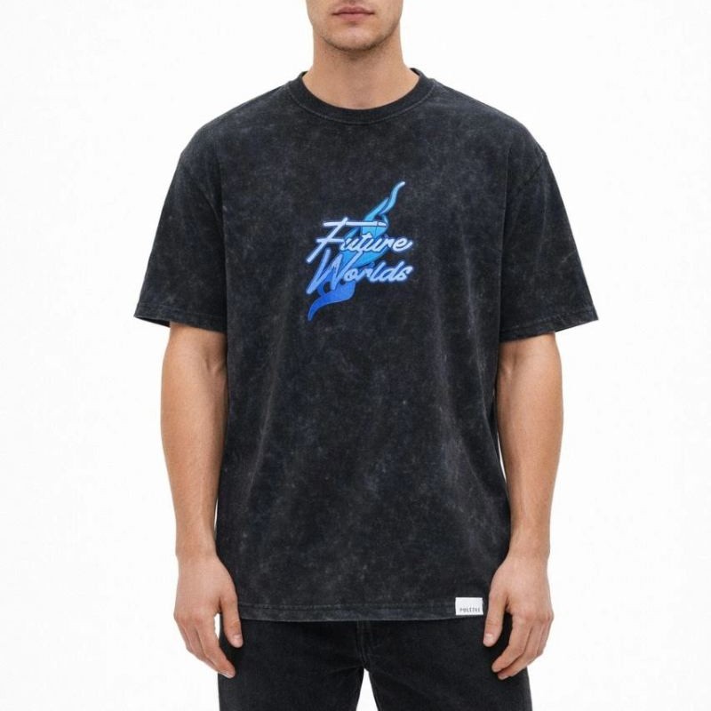 Erkek Asit Yıkamalı Oversize Tişört Bisiklet Yaka Kısa Kol T-shirt - Siyah Erkek Asit Yıkamalı Oversize Tişört Bisiklet Yaka Kısa Kol T-shirt - Siyah