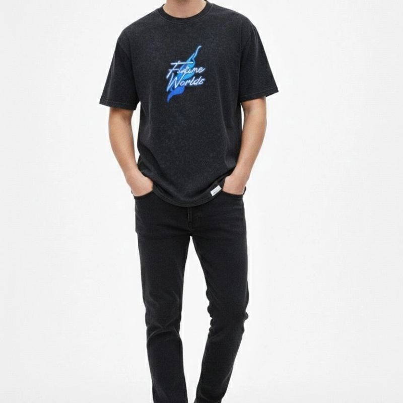 Erkek Asit Yıkamalı Oversize Tişört Bisiklet Yaka Kısa Kol T-shirt - Siyah Erkek Asit Yıkamalı Oversize Tişört Bisiklet Yaka Kısa Kol T-shirt - Siyah