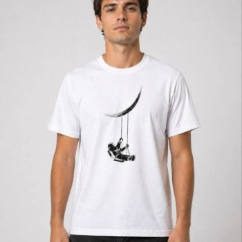 Erkek Astronot Ay Temalı Tişört Kısa Kol Yazlık Bisiklet Yaka T-Shirt - Beyaz Erkek Astronot Ay Temalı Tişört Kısa Kol Yazlık Bisiklet Yaka T-Shirt - Beyaz