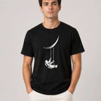Erkek Astronot Ay Temalı Tişört Kısa Kol Yazlık Bisiklet Yaka T-Shirt - Siyah Erkek Astronot Ay Temalı Tişört Kısa Kol Yazlık Bisiklet Yaka T-Shirt - Siyah