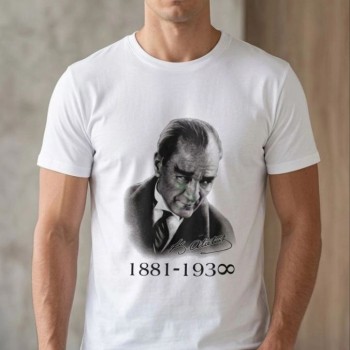 Erkek Atatürk Baskılı Tişört Kısa Kollu Bisiklet Yaka T-Shirt - Beyaz Erkek Atatürk Baskılı Tişört Kısa Kollu Bisiklet Yaka T-Shirt - Beyaz