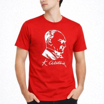 Erkek Atatürk Baskılı Tişört Kısa Kollu Bisiklet Yaka T-Shirt - Kırmızı Erkek Atatürk Baskılı Tişört Kısa Kollu Bisiklet Yaka T-Shirt - Kırmızı