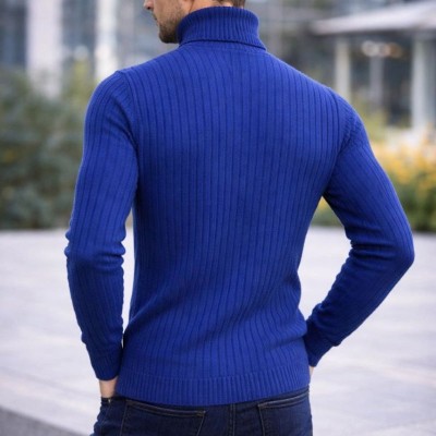 Erkek Balıkçı Yaka Boğazlı Triko Kazak Kalın Fitilli Regular Fit - İndigo Erkek Balıkçı Yaka Boğazlı Triko Kazak Kalın Fitilli Regular Fit - İndigo