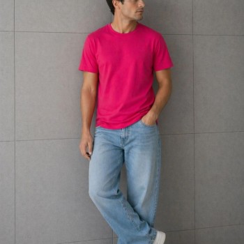 Erkek Basic Pamuklu Tişört Bisiklet Yaka Düz Renk Regular Fit T-Shirt - Fuşya Erkek Basic Pamuklu Tişört Bisiklet Yaka Düz Renk Regular Fit T-Shirt - Fuşya