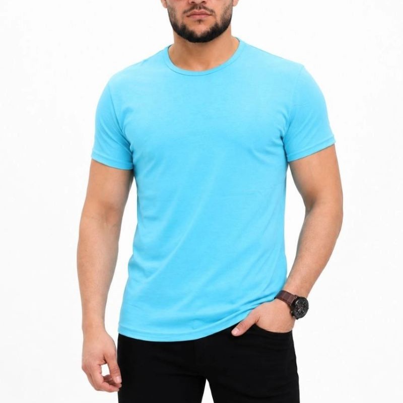 Erkek Basic Tişört Bisiklet Yaka Kısa Kol Günlük Yazlık Slim fit T-Shirt - Açık Mavi Erkek Basic Tişört Bisiklet Yaka Kısa Kol Günlük Yazlık Slim fit T-Shirt - Açık Mavi