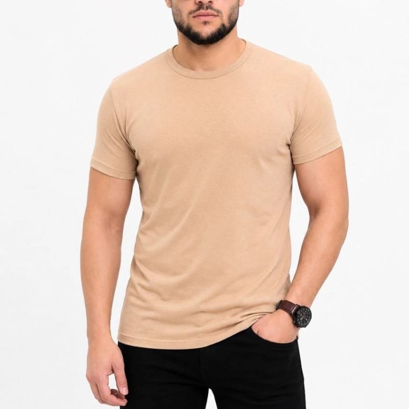 Erkek Basic Tişört Bisiklet Yaka Kısa Kol Günlük Yazlık Slim fit T-Shirt - Bej Erkek Basic Tişört Bisiklet Yaka Kısa Kol Günlük Yazlık Slim fit T-Shirt - Bej