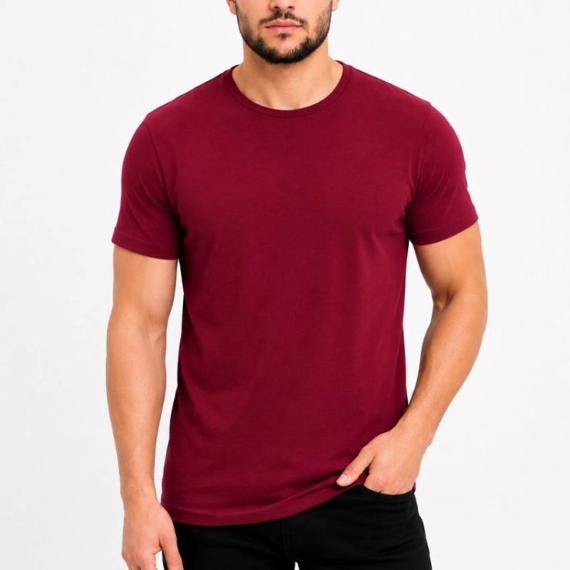 Erkek Basic Tişört Bisiklet Yaka Kısa Kol Günlük Yazlık Slim fit T-Shirt - Bordo Erkek Basic Tişört Bisiklet Yaka Kısa Kol Günlük Yazlık Slim fit T-Shirt - Bordo