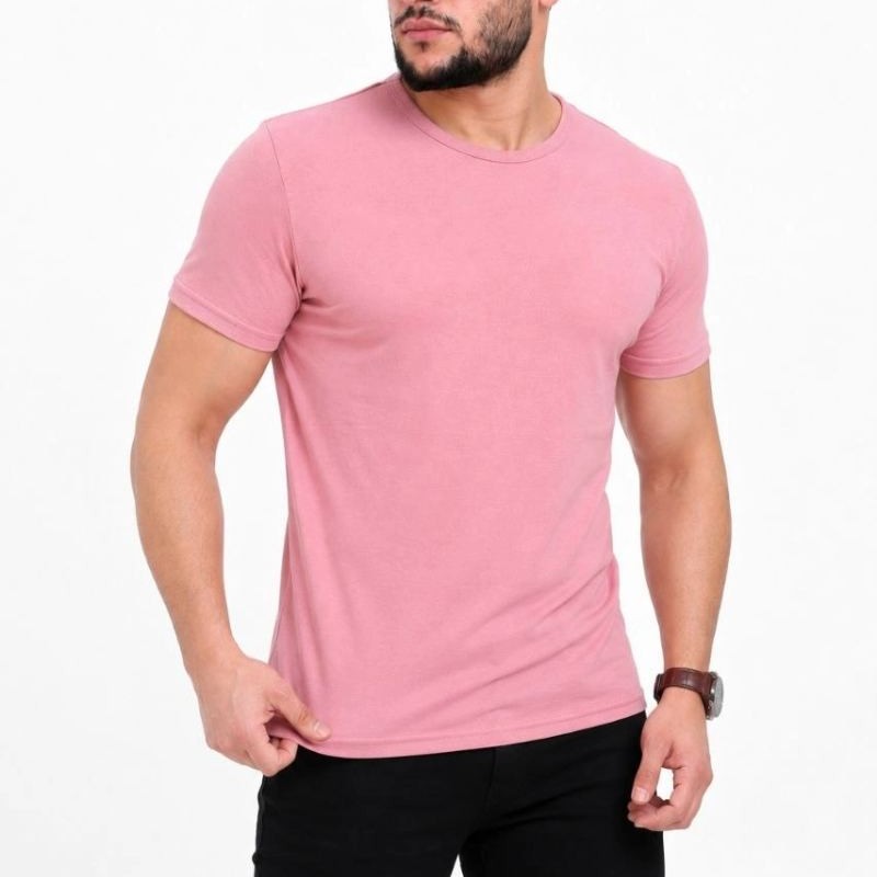 Erkek Basic Tişört Bisiklet Yaka Kısa Kol Günlük Yazlık Slim fit T-Shirt - Pembe Erkek Basic Tişört Bisiklet Yaka Kısa Kol Günlük Yazlık Slim fit T-Shirt - Pembe