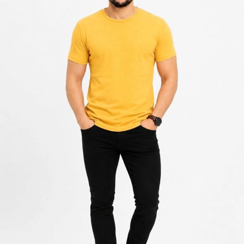 Erkek Basic Tişört Bisiklet Yaka Kısa Kol Günlük Yazlık Slim fit T-Shirt - Sarı Erkek Basic Tişört Bisiklet Yaka Kısa Kol Günlük Yazlık Slim fit T-Shirt - Sarı